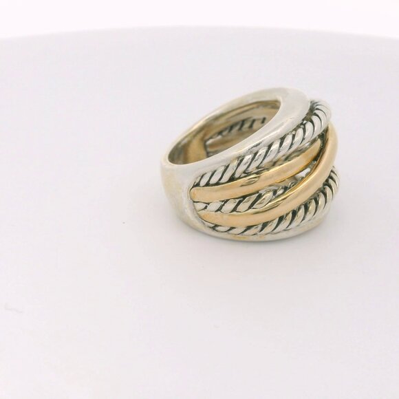 David Yurman Two Tone Sterling/14k Crossover Wide Band Ring - Size 5 - Picture 2 of 4